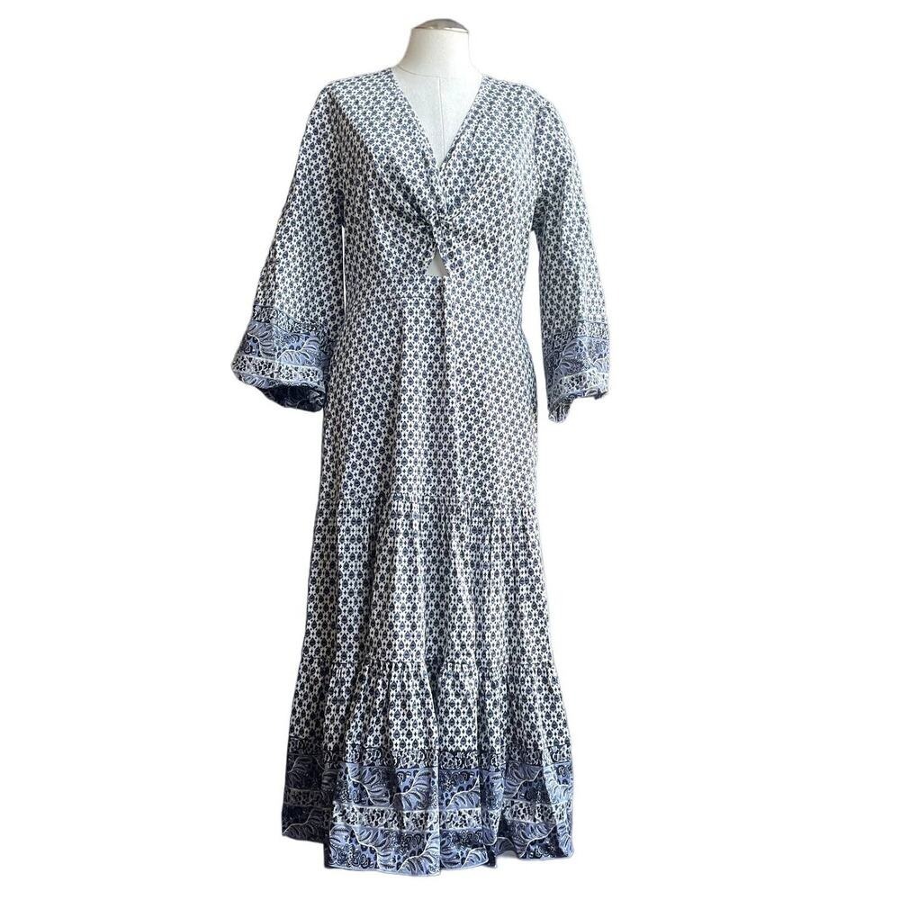 Veronica Beard Women's Dinia Dress Maxi Long Sleeve Off White Multi Size 10‎